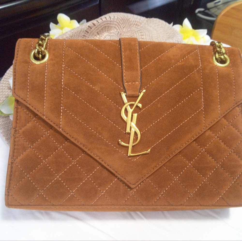 Yves Saint Laurent Brown Suede Quilted Shoulder Bag